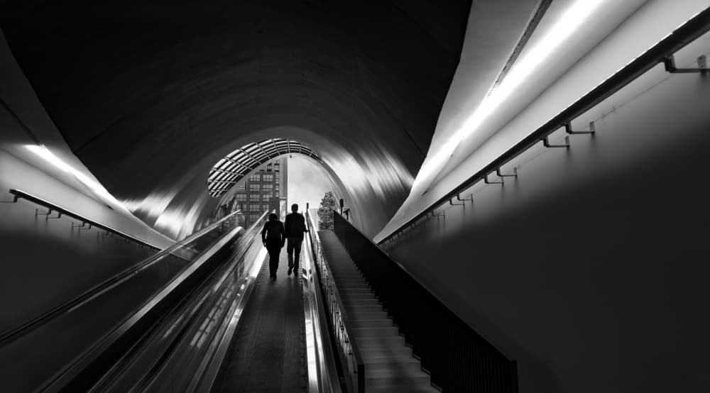 Modern Escalator Journey by Gerard Valckx — canvas wall art