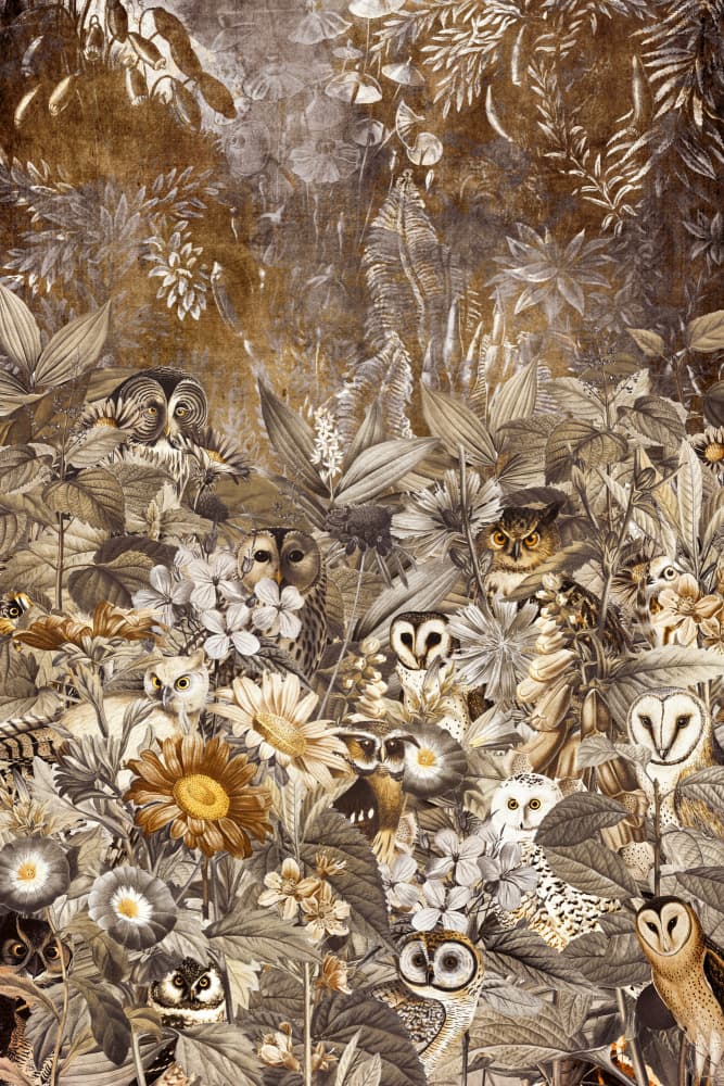 Golden Jungle Owls by Simon Goggin — canvas wall art
