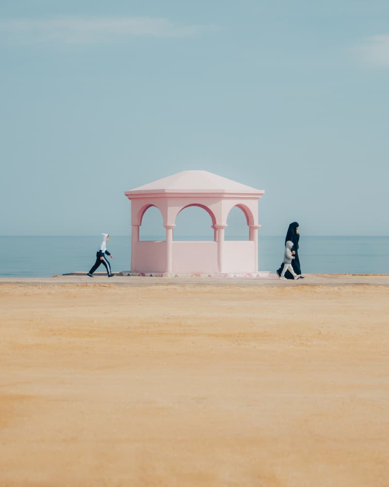 Pink Gazebo By The Sea by Witold Ziomek — canvas wall art