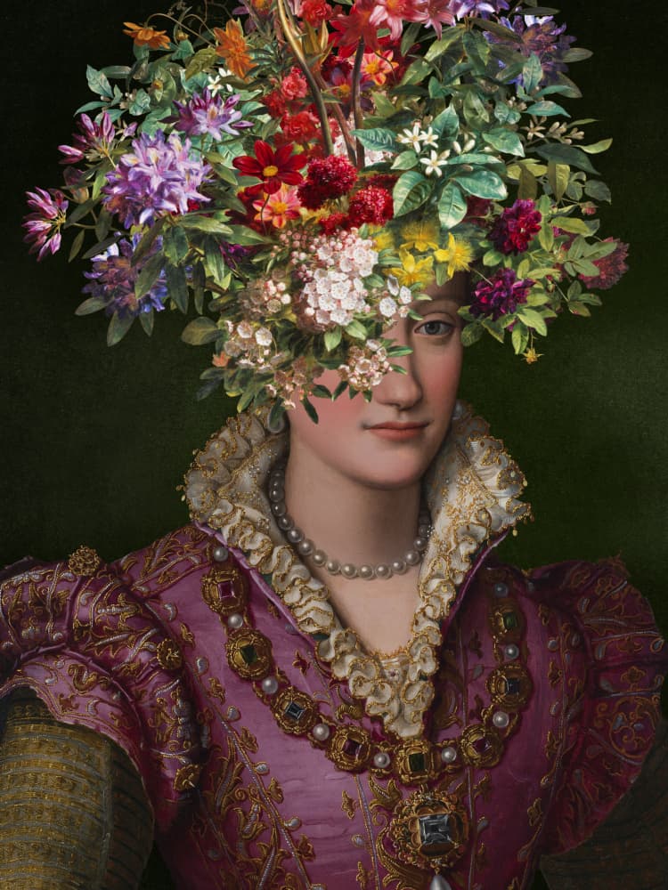 Regal Woman Floral Crown by Marja van den Hurk — canvas wall art