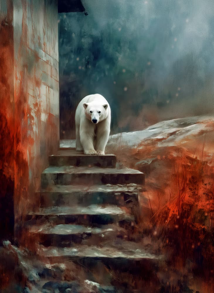 Polar Bear Red World by Justyna Jaszke — canvas wall art