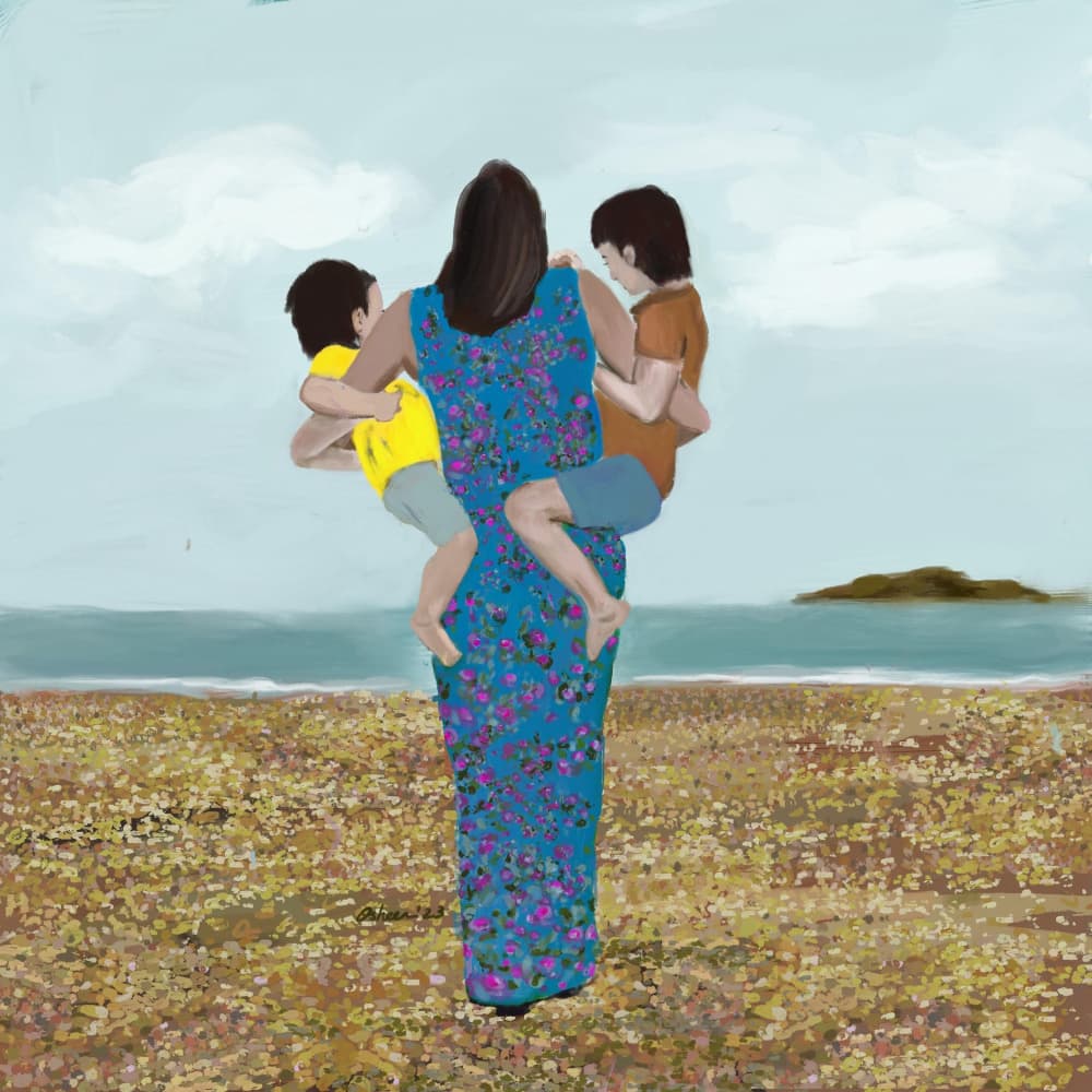 Mother And Sons Beach by Osheensgallery — canvas wall art