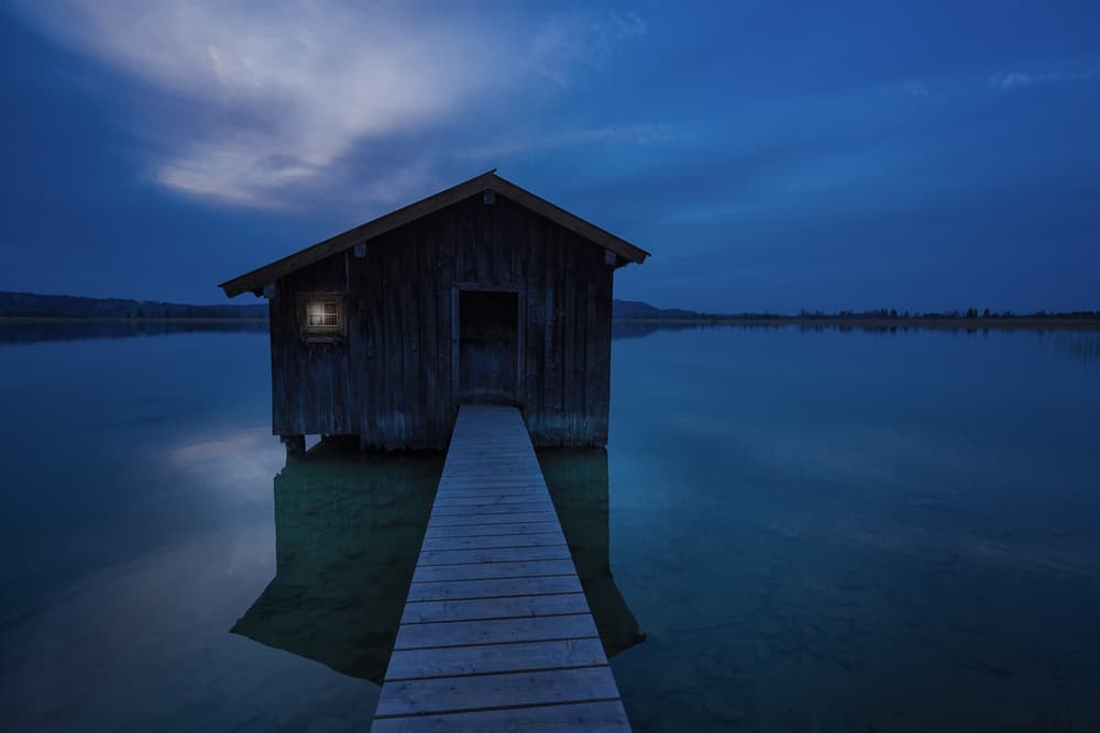Lonely Boathouse Dusk by Uschi Hermann — canvas wall art