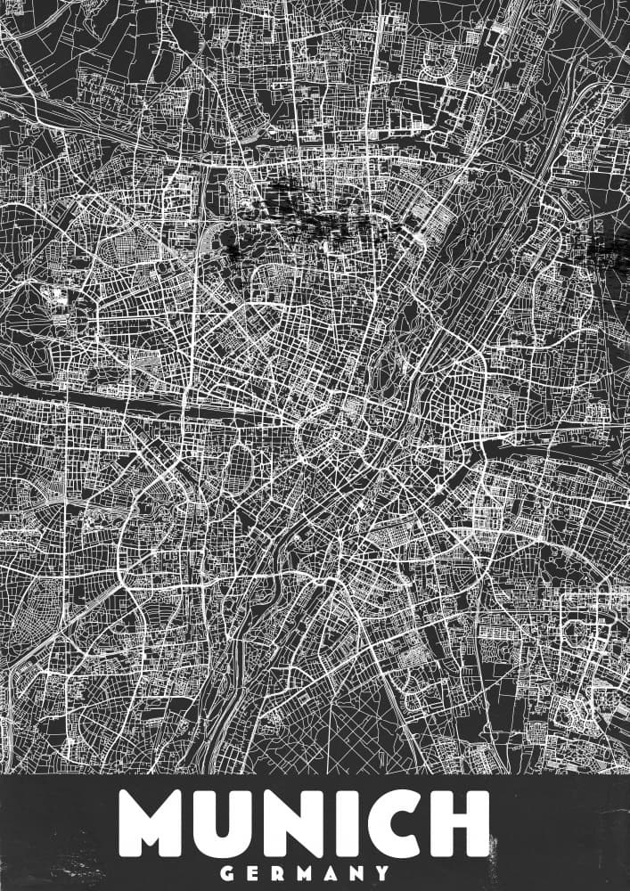Munich Germany Map by Nicholas — canvas wall art