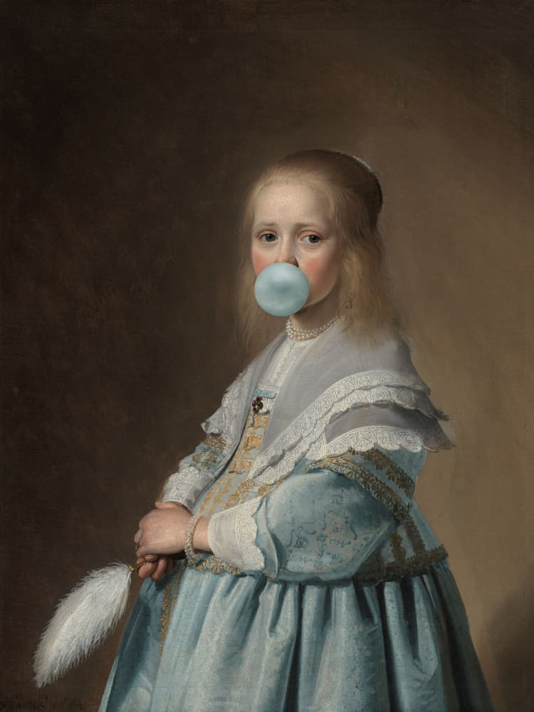 Whimsical Bubblegum Girl by Marja van den Hurk — canvas wall art