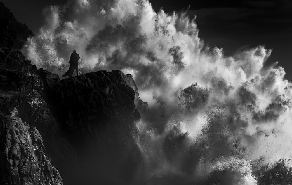 Lone Figure Ocean Storm by Paolo Lazzarotti — canvas wall art