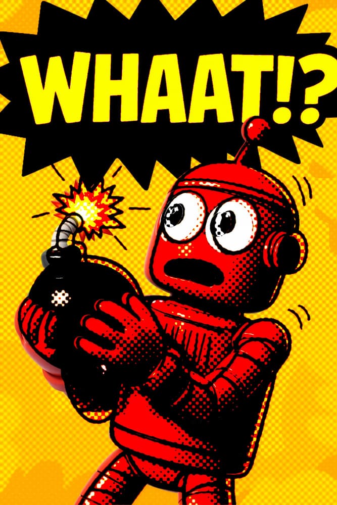 Red Robot Panic by ERM — canvas wall art