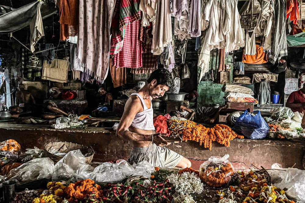 Indian Flower Market by Subhajit Das — canvas wall art