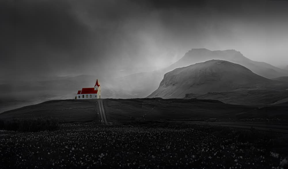Isolated Red Church by Kenneth-Wei Zeng — canvas wall art