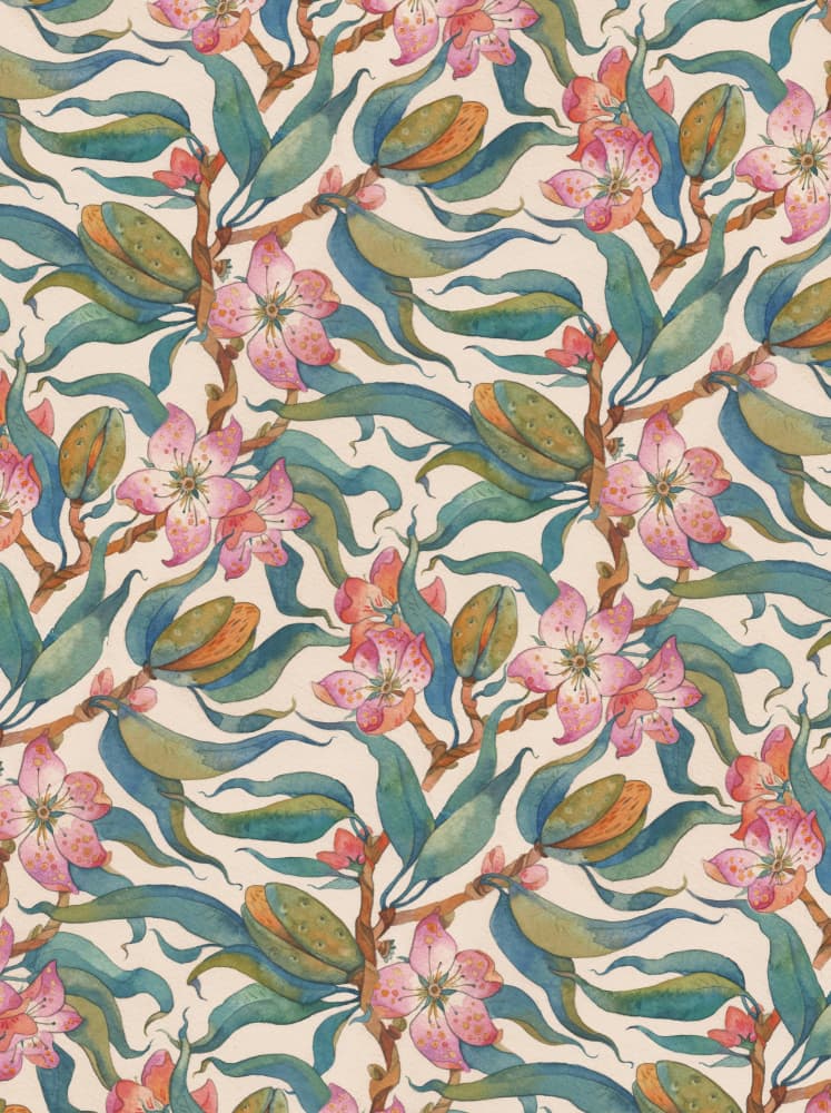 Bitter Almond Watercolor Wallpaper Floral Blossom Handpainted Illustration by Tetiana Kava Illustration — canvas wall art