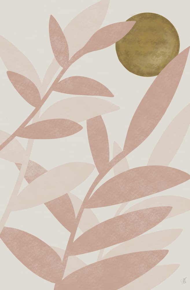 Blush Leaves Golden Sun by Anne-Marie Volfova — canvas wall art