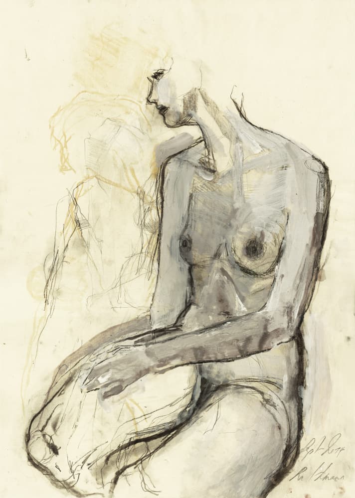 Contemplative Female Nude by Ute Rathmann — canvas wall art