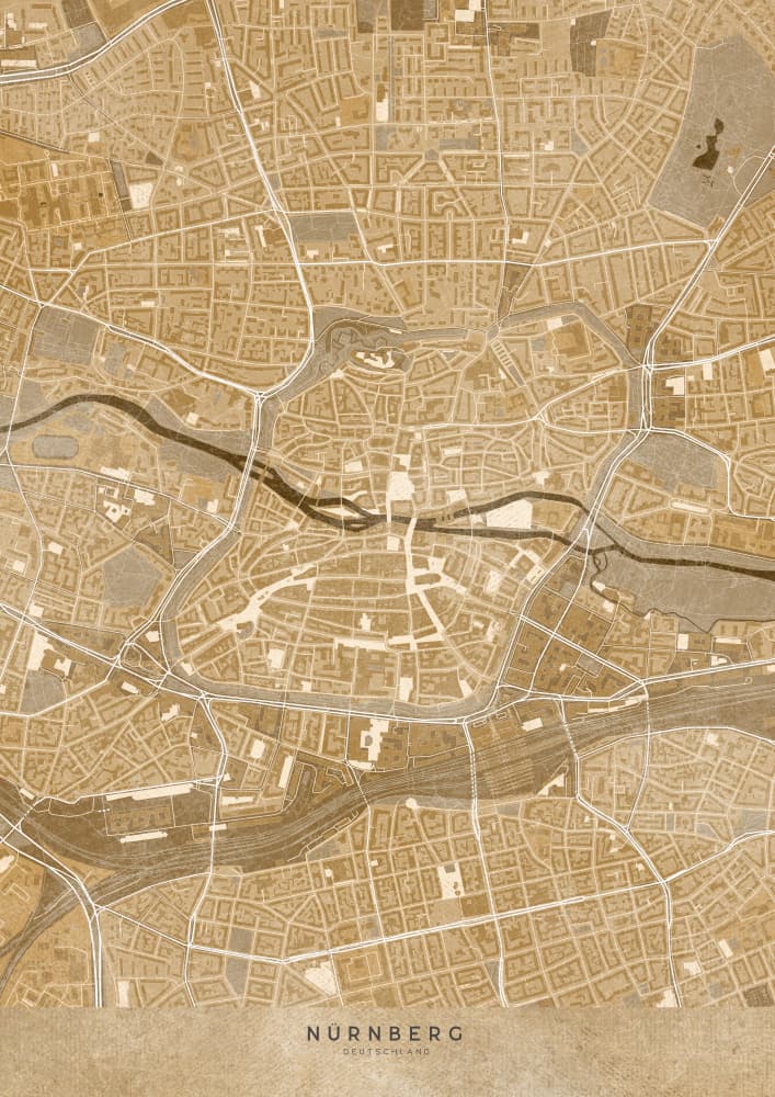 Vintage Nuremberg Map by Rosana Laiz Blursbyai — canvas wall art