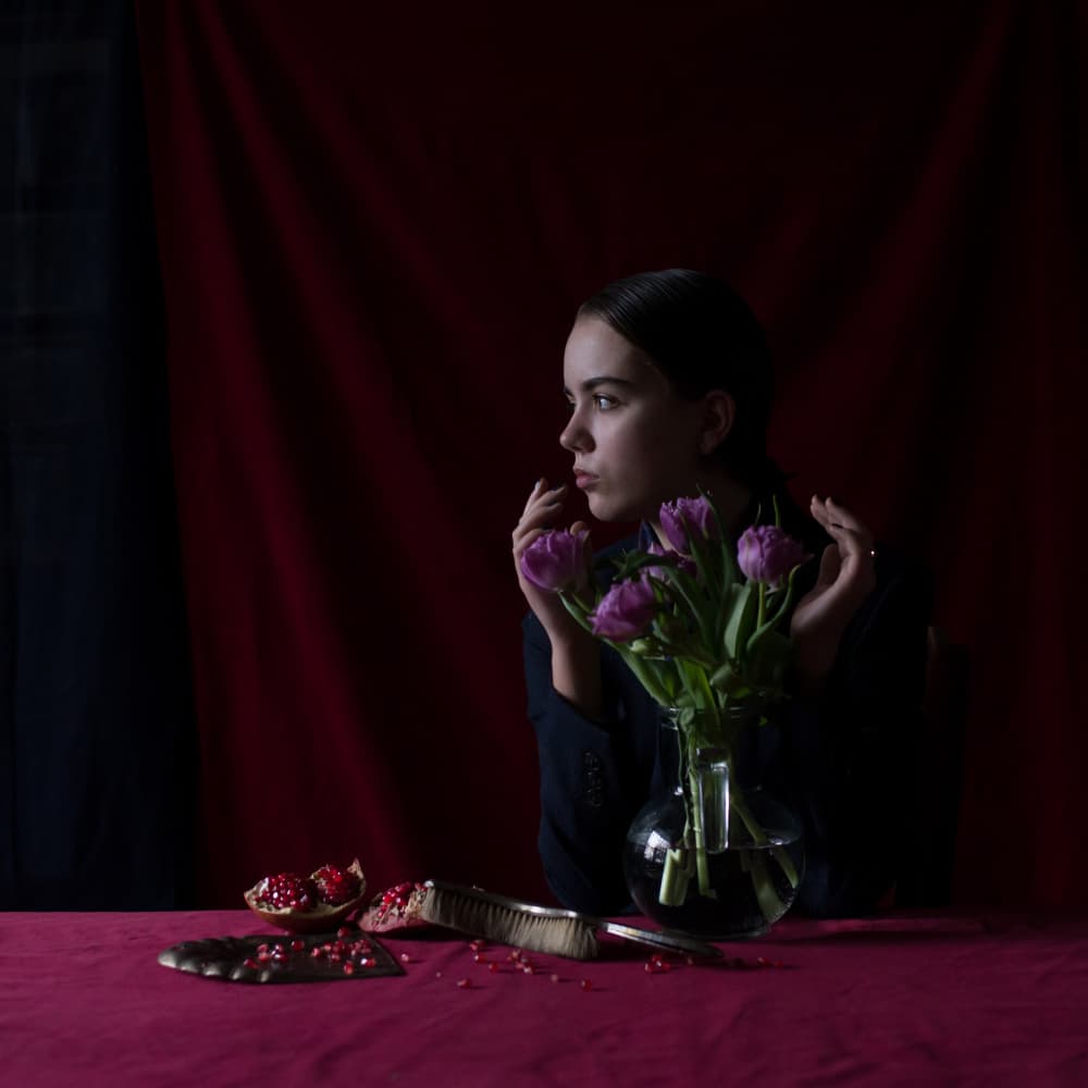Pensive Woman and Tulips by Małgorzata Masarz — canvas wall art