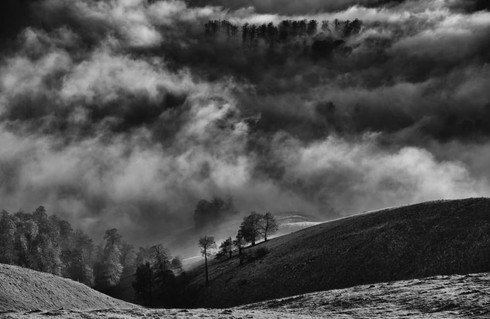 Dramatic Misty Hills by Julien Oncete — canvas wall art