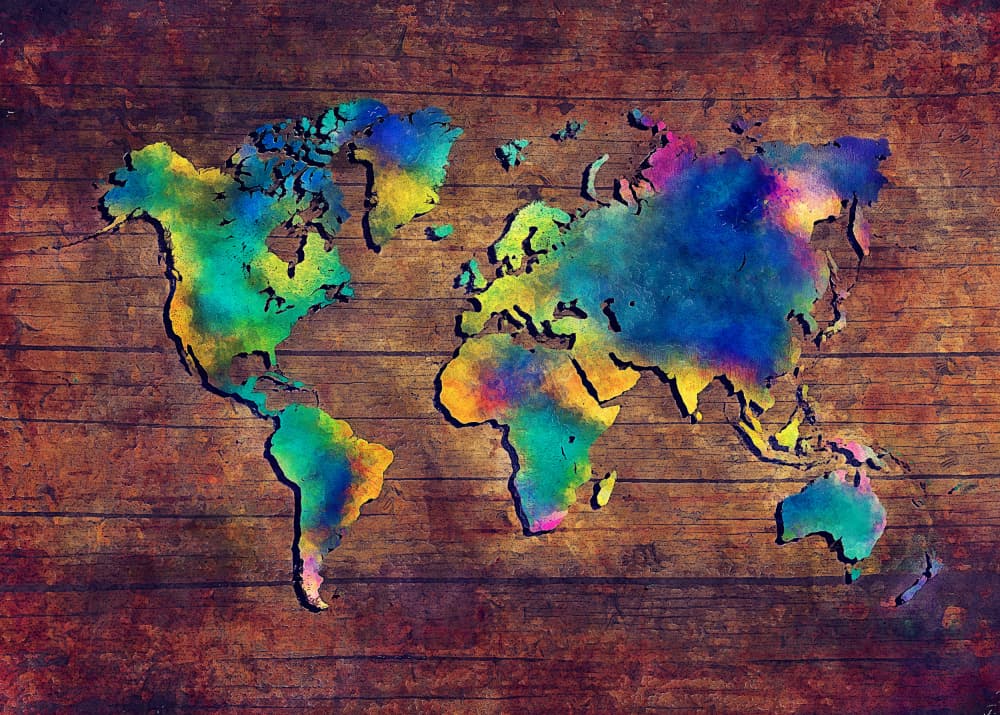 Colorful World Map by Justyna Jaszke — canvas wall art
