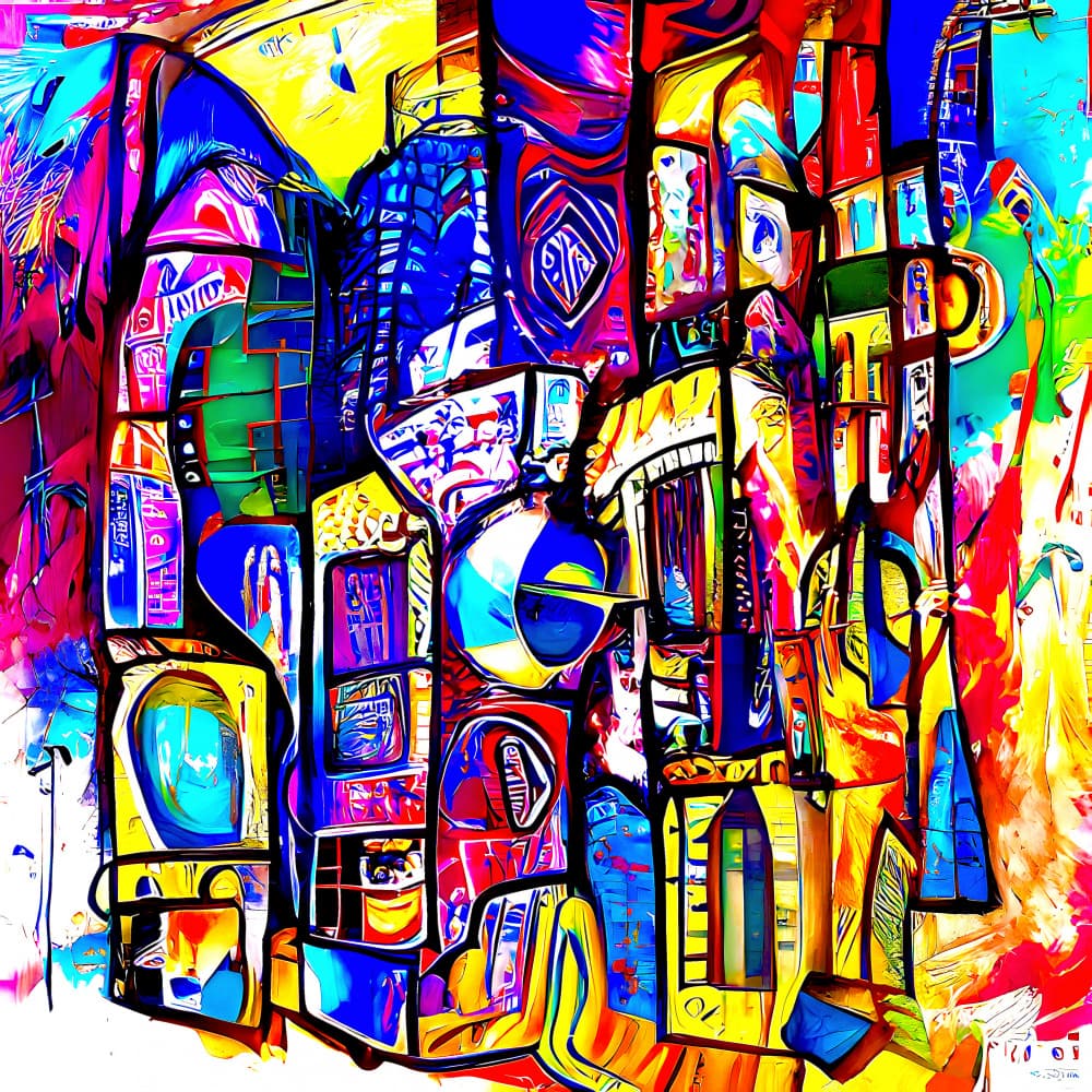 Vibrant Abstract City by mnemonixART — canvas wall art