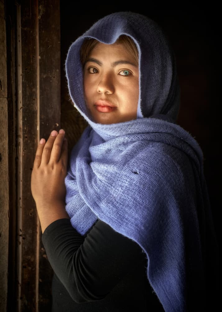 Blue Shawl Soulful Eyes by Ricardo Gayan — canvas wall art