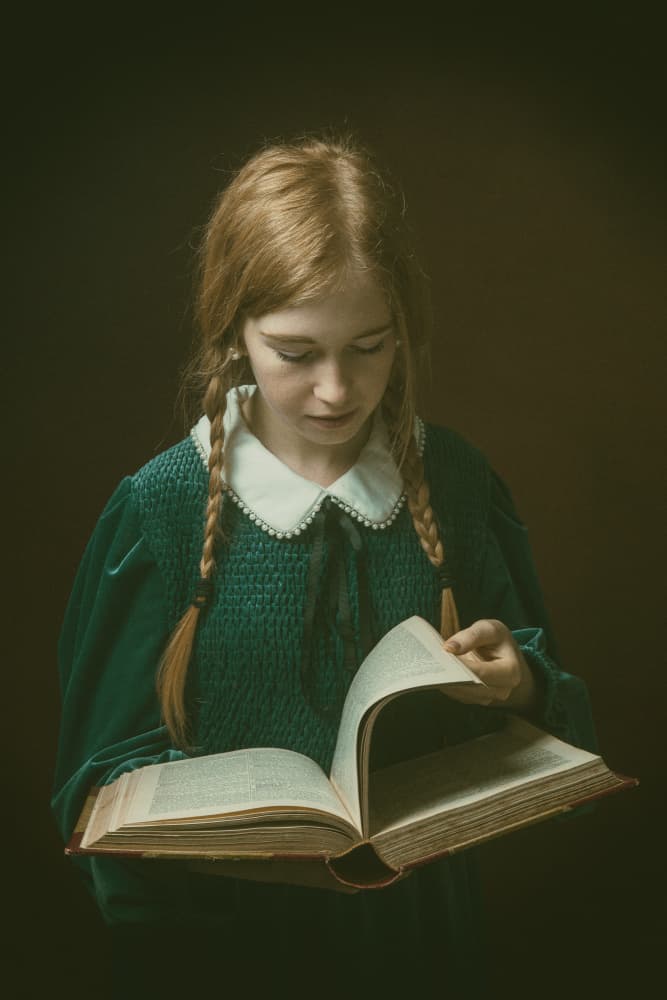Vintage Girl Reading Book by Ruth Franke — canvas wall art