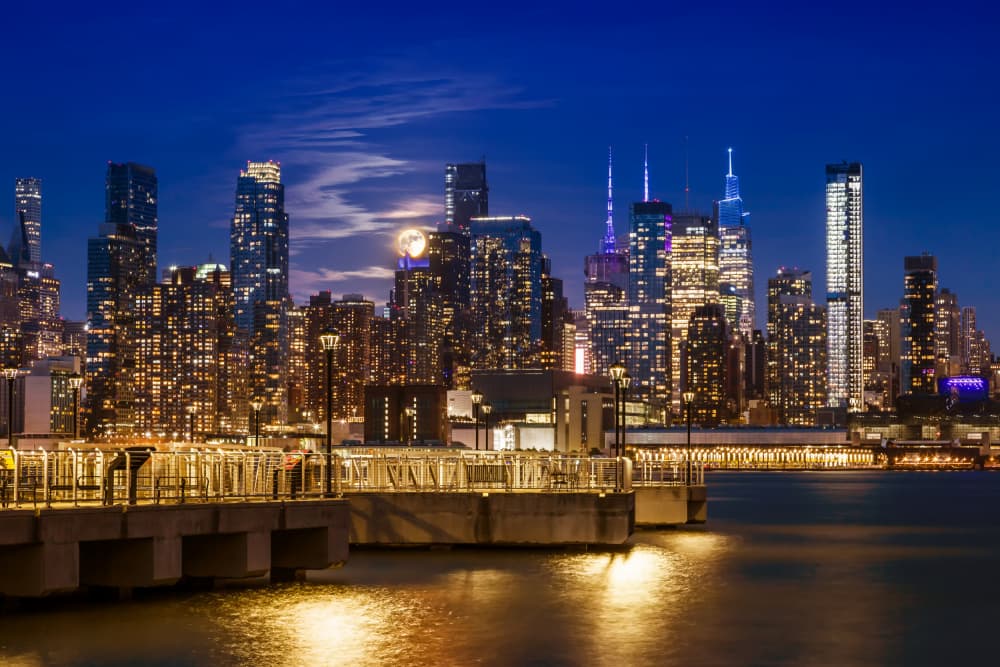 Manhattan Skyline Moonlight by Melanie Viola — canvas wall art