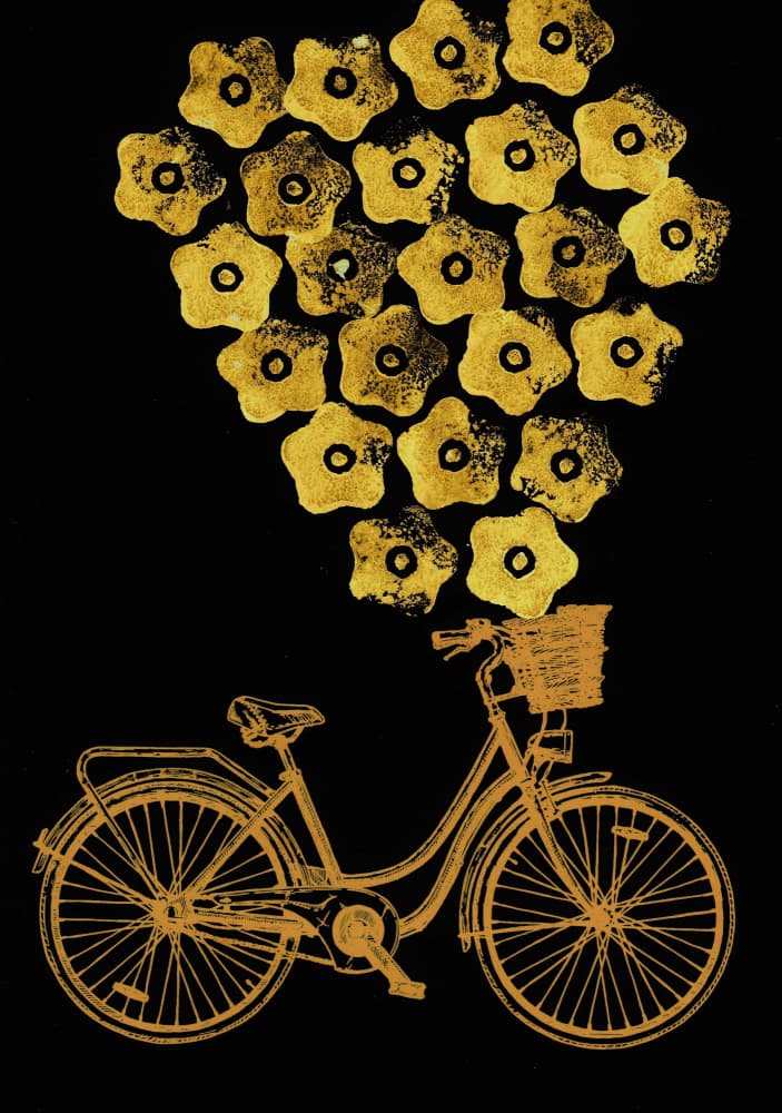 Golden Bicycle Flowers by Santhosh ch — canvas wall art