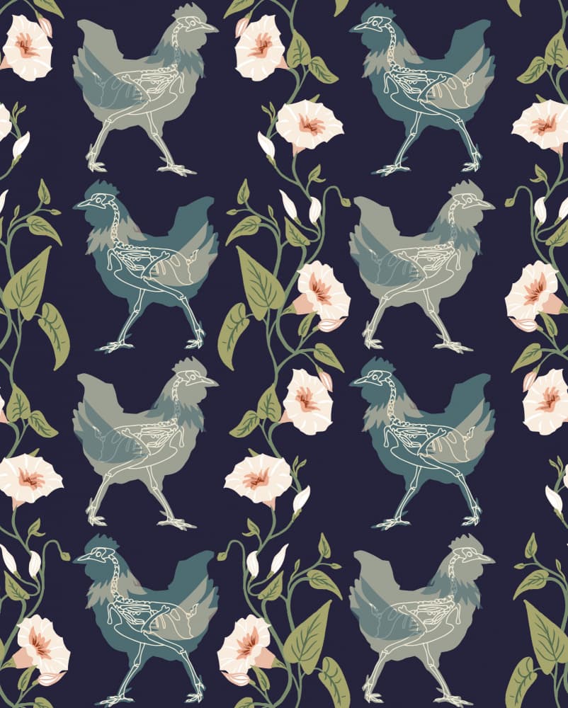 Dark Botanical Chicken Anatomy by Annick — canvas wall art