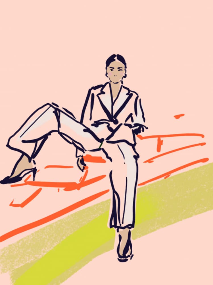 Chic Suit Pose by Annick — canvas wall art
