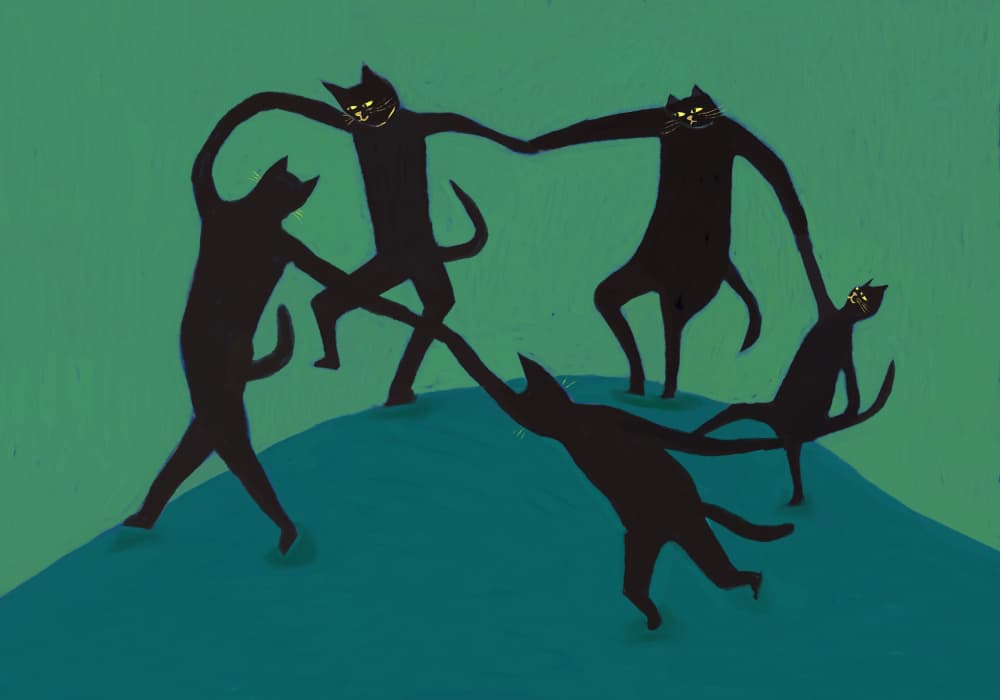 Dancing Black Cats by Sharyn Bursic — canvas wall art