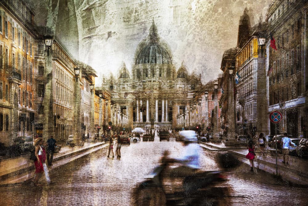 Rome Street To Basilica by Nicodemo Quaglia — canvas wall art
