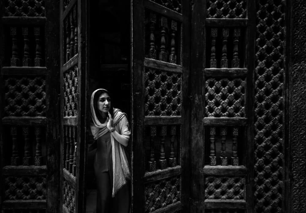 Pensive Woman Carved Doorway by Ummu Nisan Kandilcioglu — canvas wall art