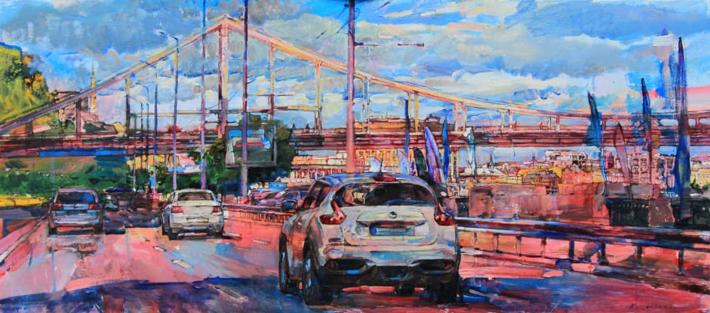 Vibrant City Bridge by Andrii Kutsachenko — canvas wall art