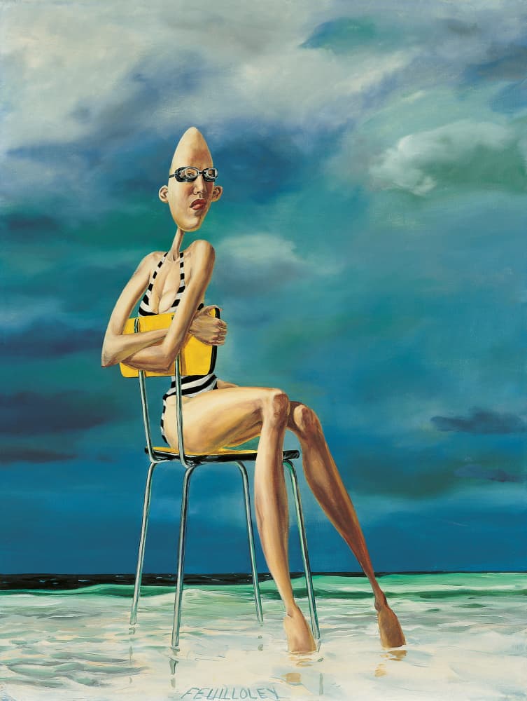 Whimsical Swimmer Seated by Myriam Feuilloley — canvas wall art