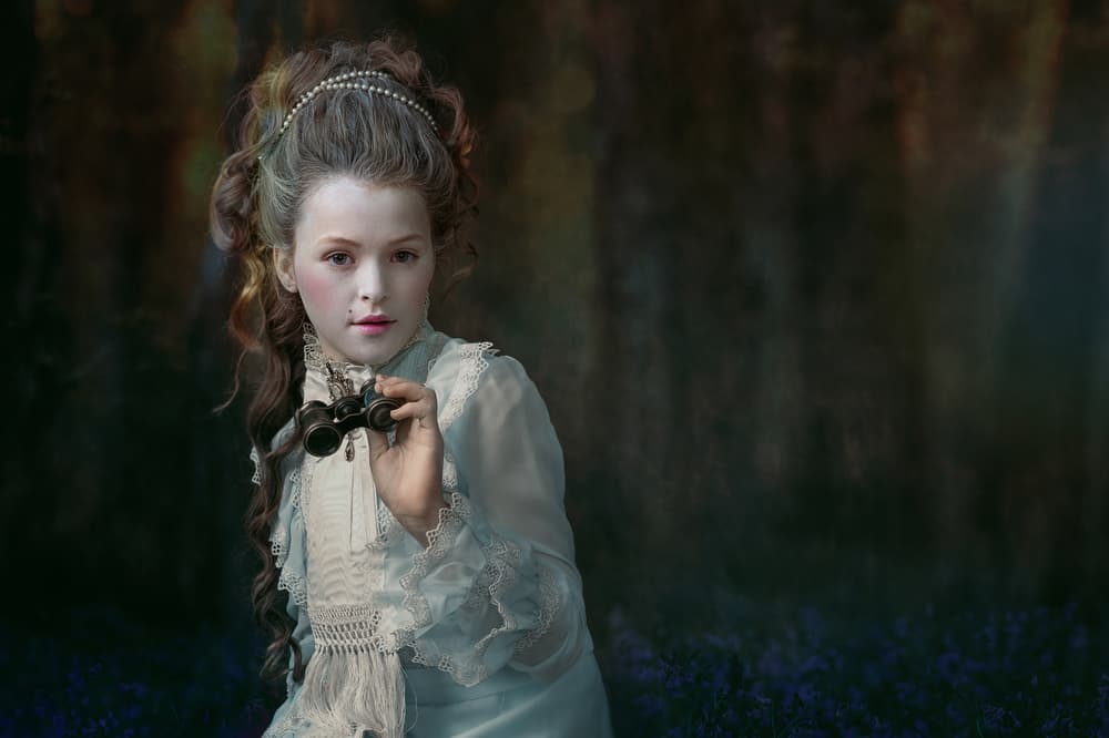 Young Girl With Binoculars by Monika Vanhercke — canvas wall art