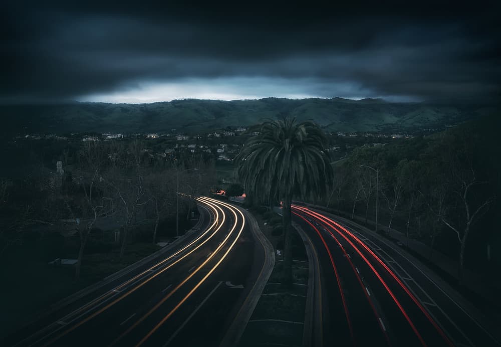 Night Road Light Trails by Aidong Ning — canvas wall art