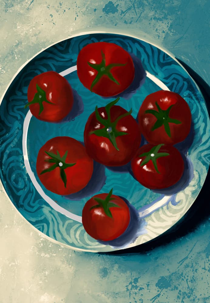Vibrant Tomatoes Still Life by Josie George — canvas wall art