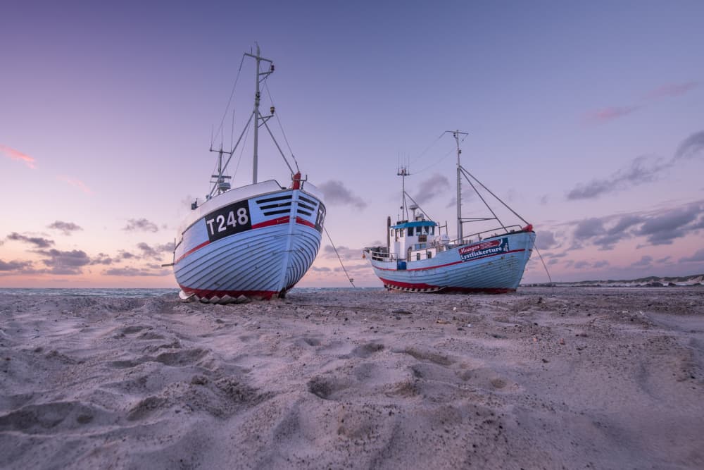 Fishing Boats Sandy Shore by fotomarion — canvas wall art