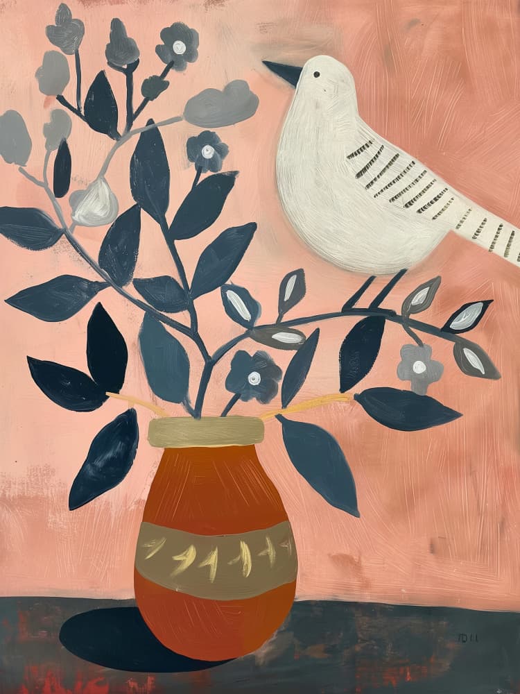 Charming Bird and Flowers by SHANDU — canvas wall art