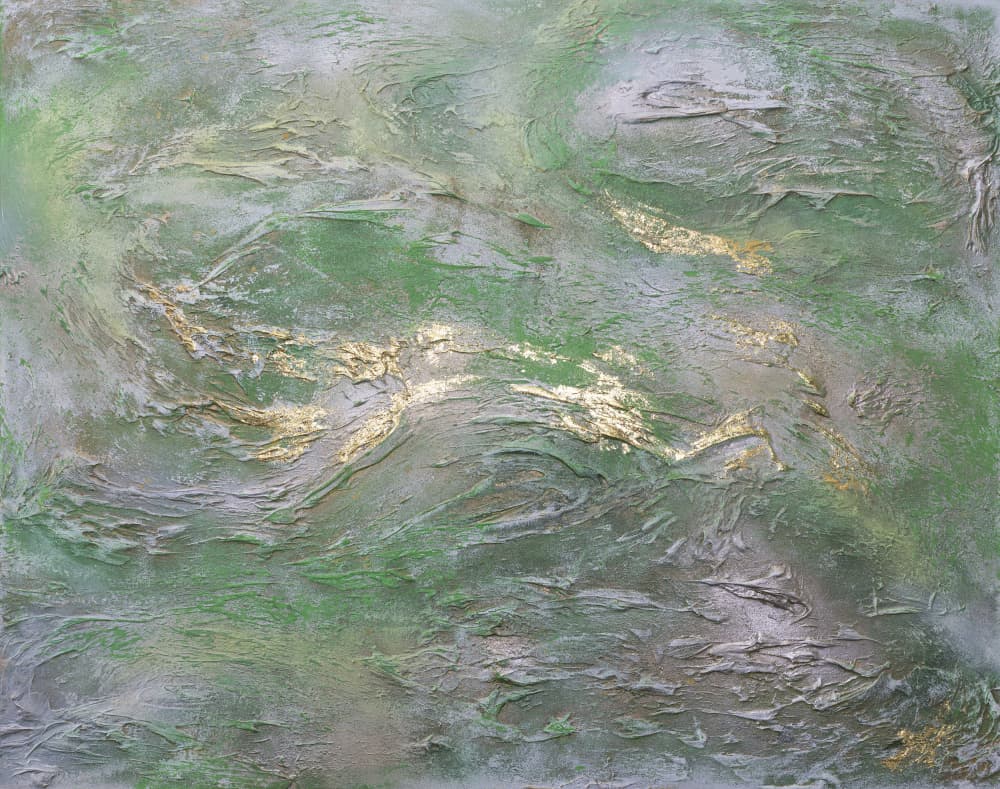 Green Gold Mineral Flow by Anete Purina-Purite — canvas wall art