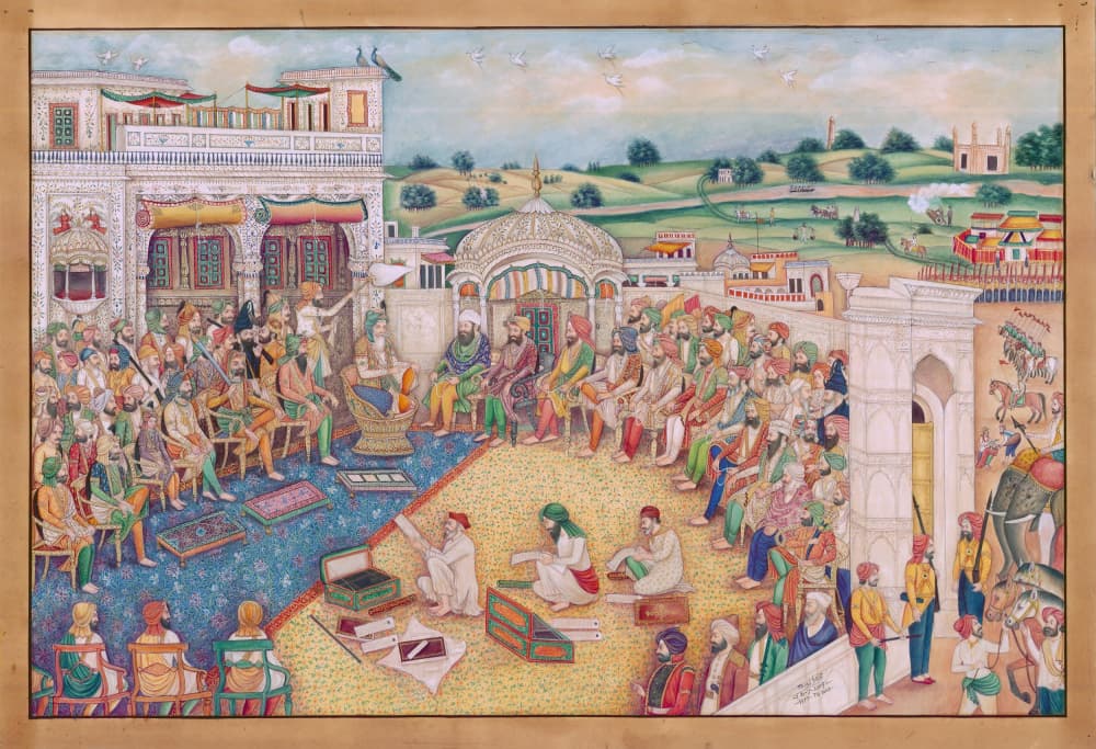 Ranjeet singh court scene by Mirza Baig — canvas wall art