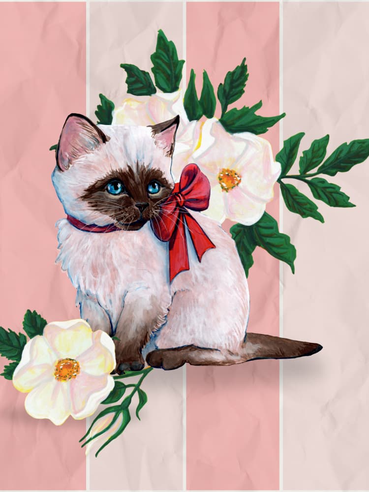 Charming Kitten Red Bow by Renee Machan Cottagecore Artist — canvas wall art