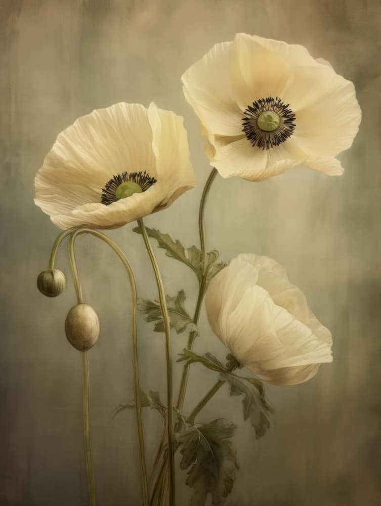 Delicate Cream Poppies by Bilge Paksoylu — canvas wall art