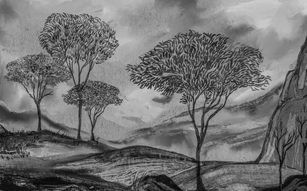 Monochrome Tree Landscape by Josie George — canvas wall art