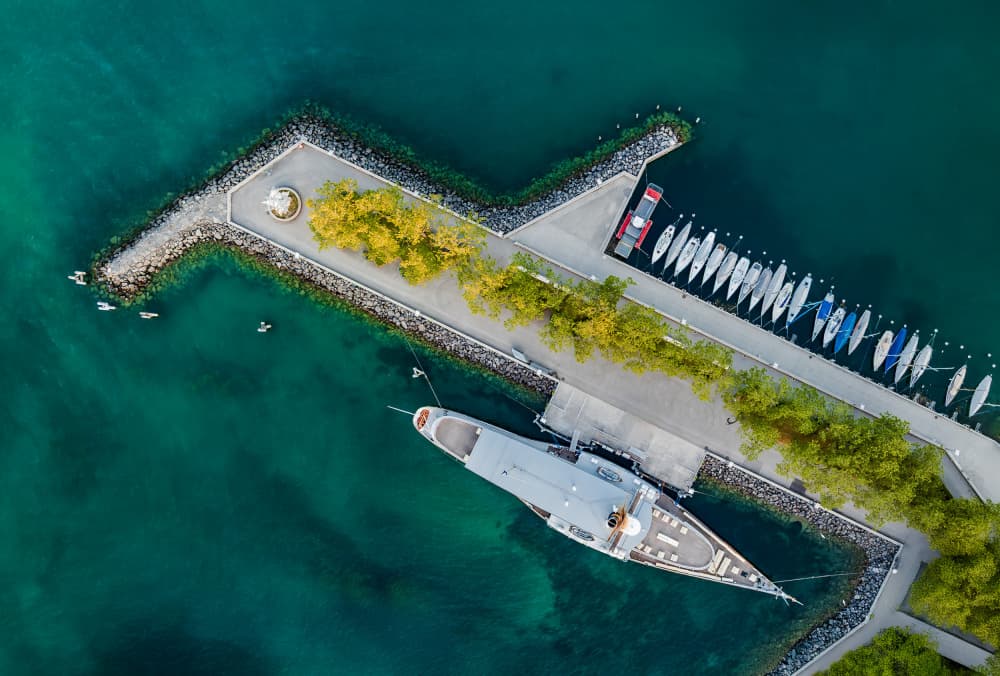 Aerial Lake Marina by Wei (David) Dai — canvas wall art