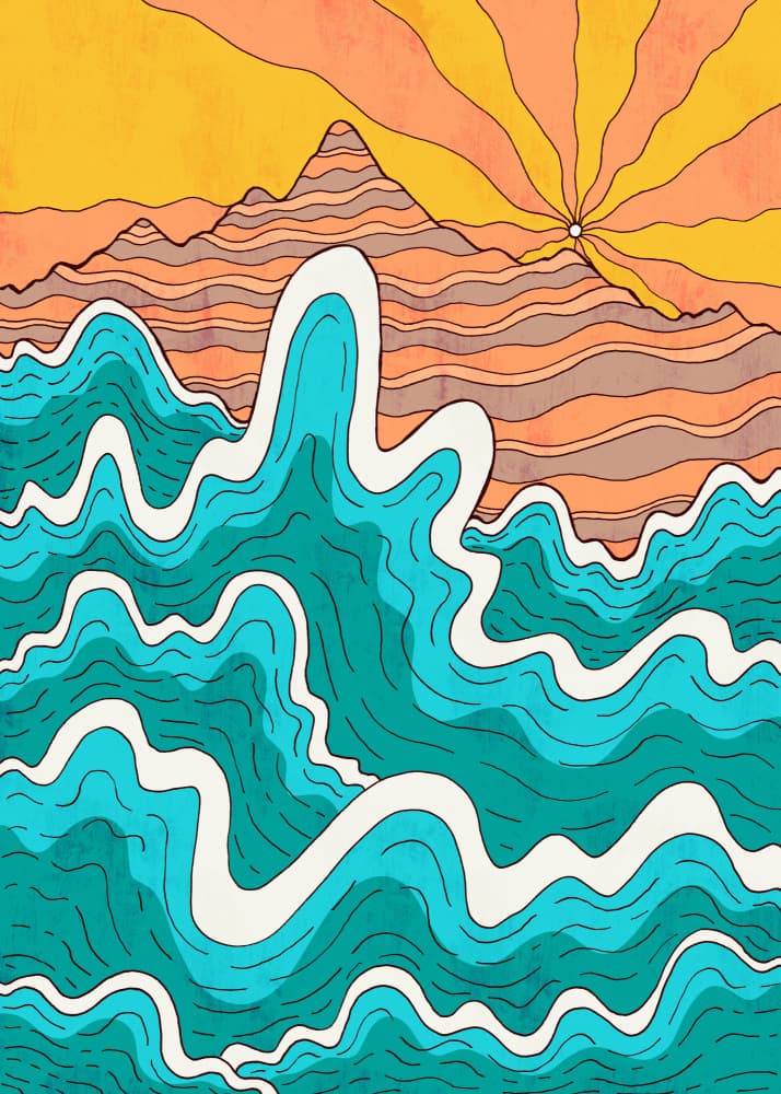 Psychedelic Sun Waves by Stephen Wade — canvas wall art