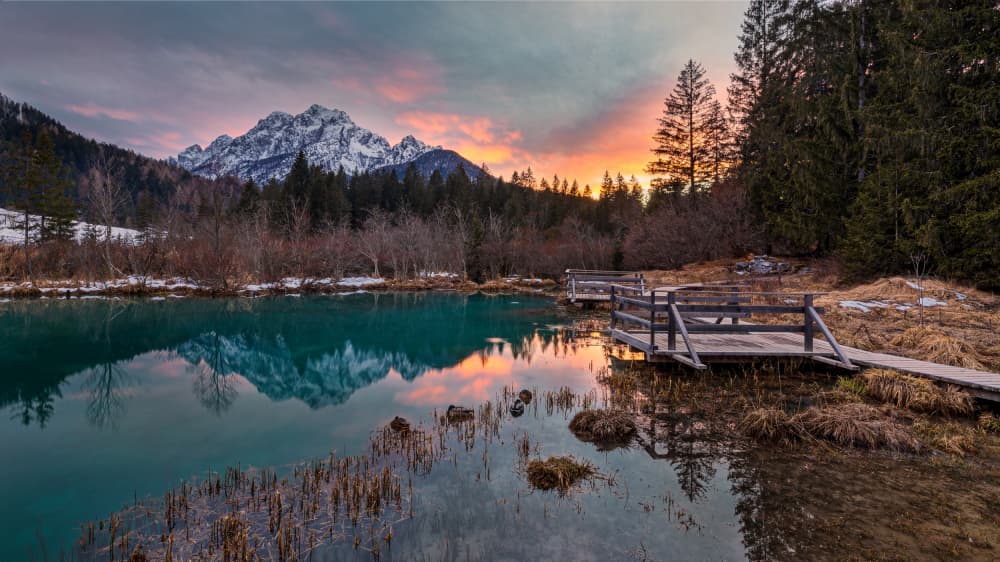 Alpine Lake Sunset Reflection by Bor — canvas wall art