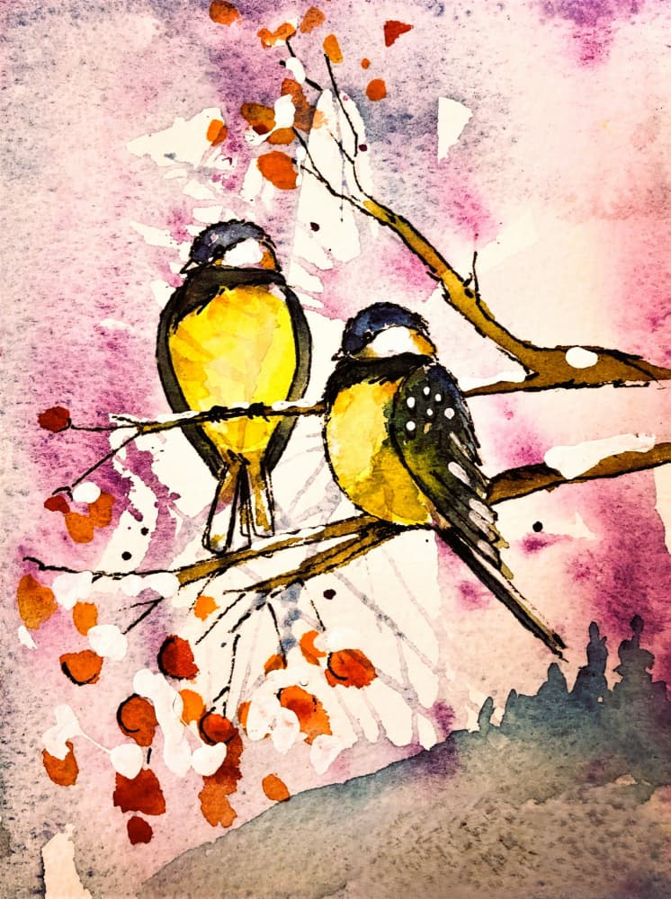 Watercolor Winter Birds by Anda Bieza — canvas wall art