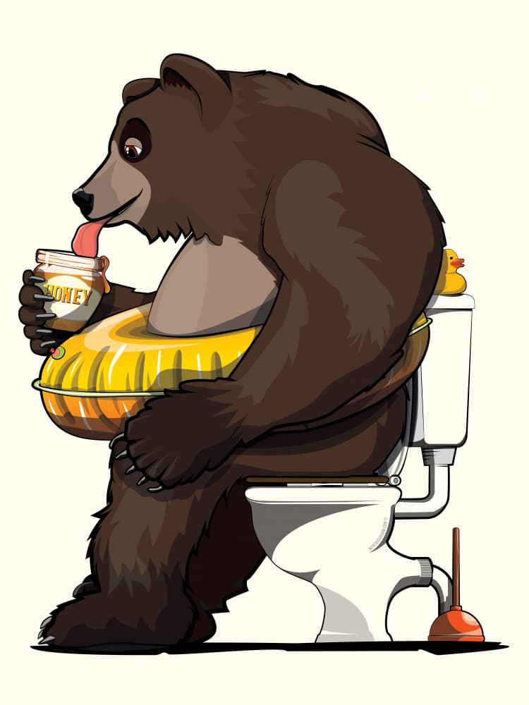 Funny Bear Bathroom Break by In The Washroom — canvas wall art