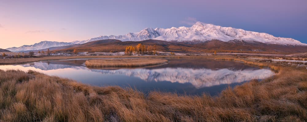 Snowy Mountain Lake Reflection by Valeriy Shcherbina — canvas wall art