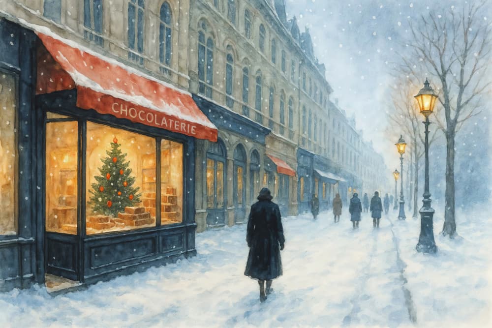 Winter City Chocolaterie by Natalie Bruns — canvas wall art