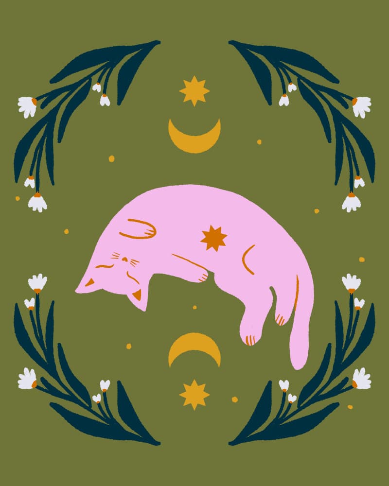 Dreamy Celestial Cat by Angela Minca — canvas wall art